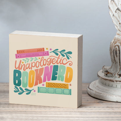 Unapologetic Book Nerd Freestanding Solid Wood Block Sign Made in the USA 3.75” Square