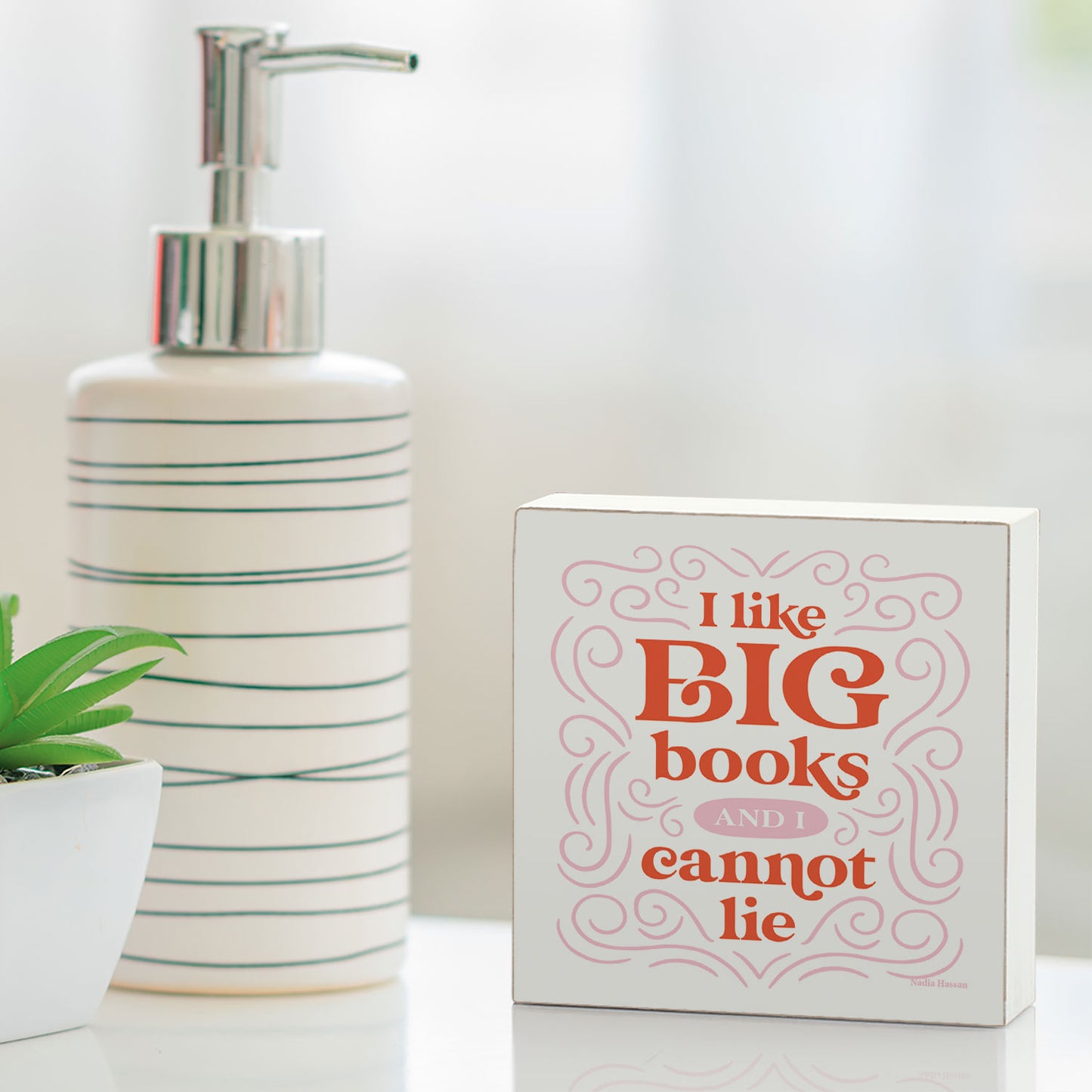 Like Big Books Freestanding Solid Wood Block Sign Made in the USA 3.75” Square