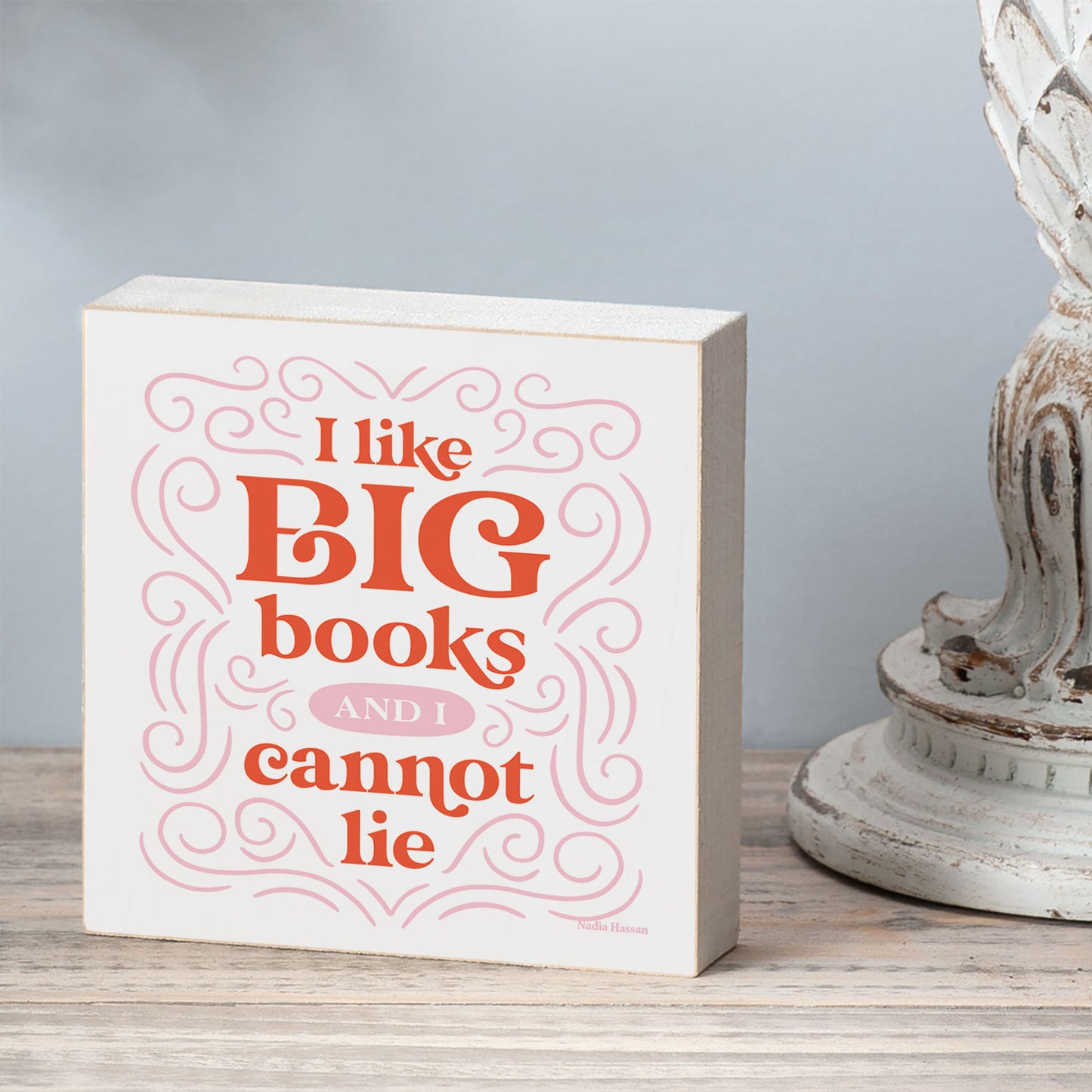 Like Big Books Freestanding Solid Wood Block Sign Made in the USA 3.75” Square
