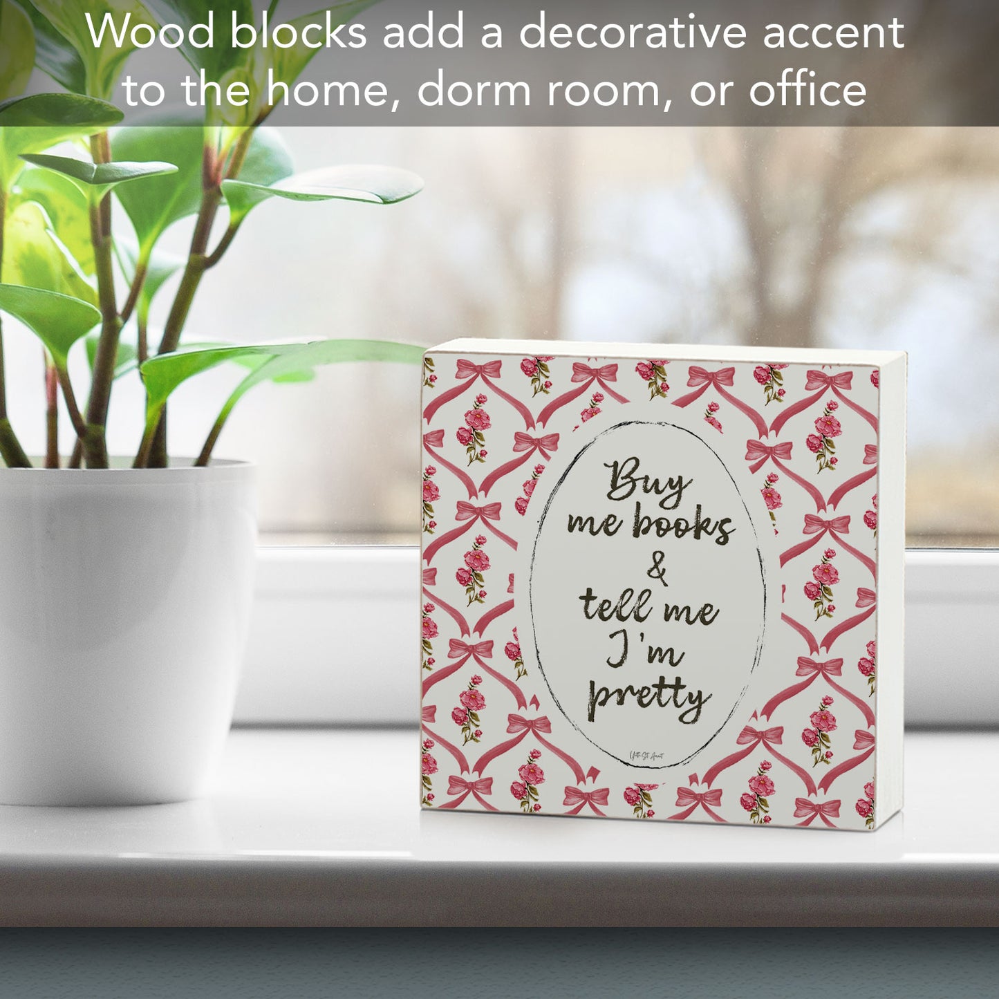 Buy Me Books Freestanding Solid Wood Block Sign Made in the USA 3.75” Square