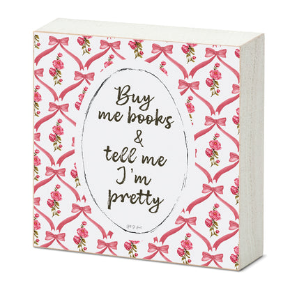 Buy Me Books Freestanding Solid Wood Block Sign Made in the USA 3.75” Square