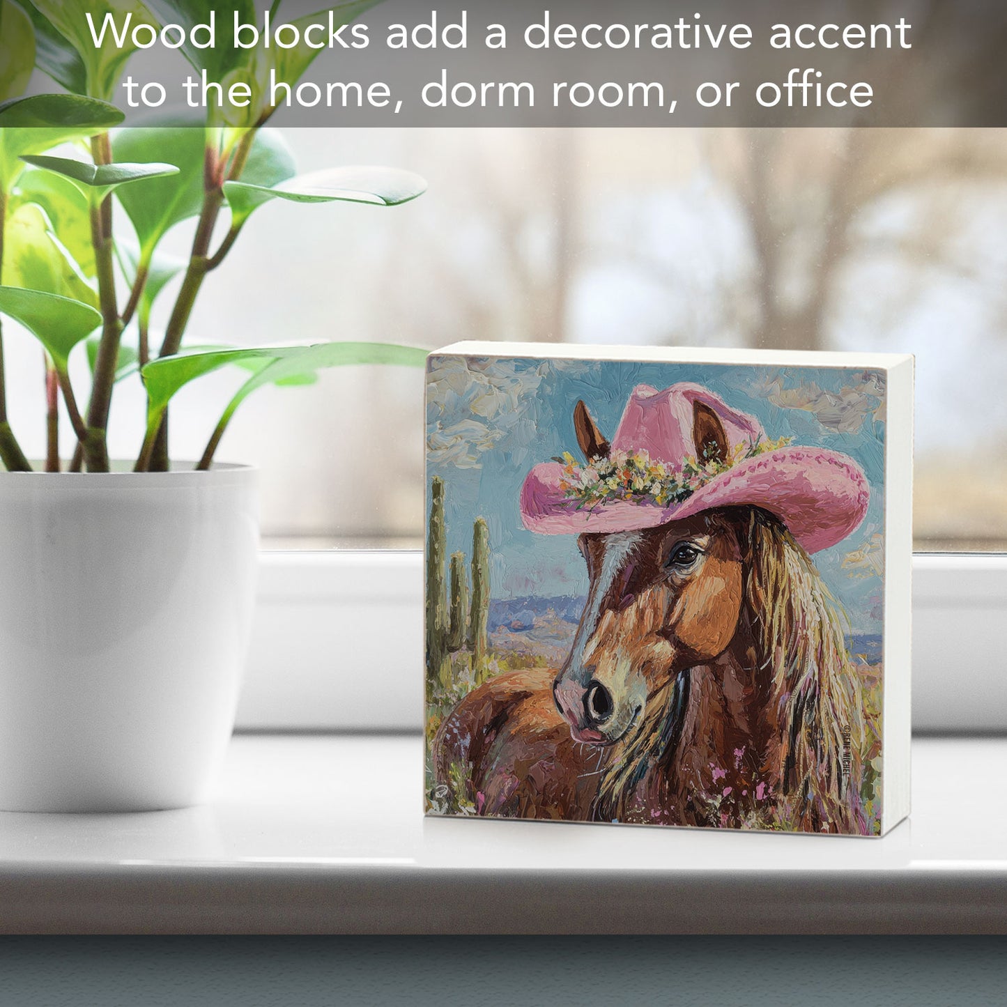 Charming Horse Freestanding Solid Wood Block Sign Made in the USA 3.75” Square