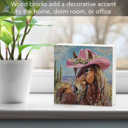 Charming Horse Freestanding Solid Wood Block Sign Made in the USA 3.75” Square