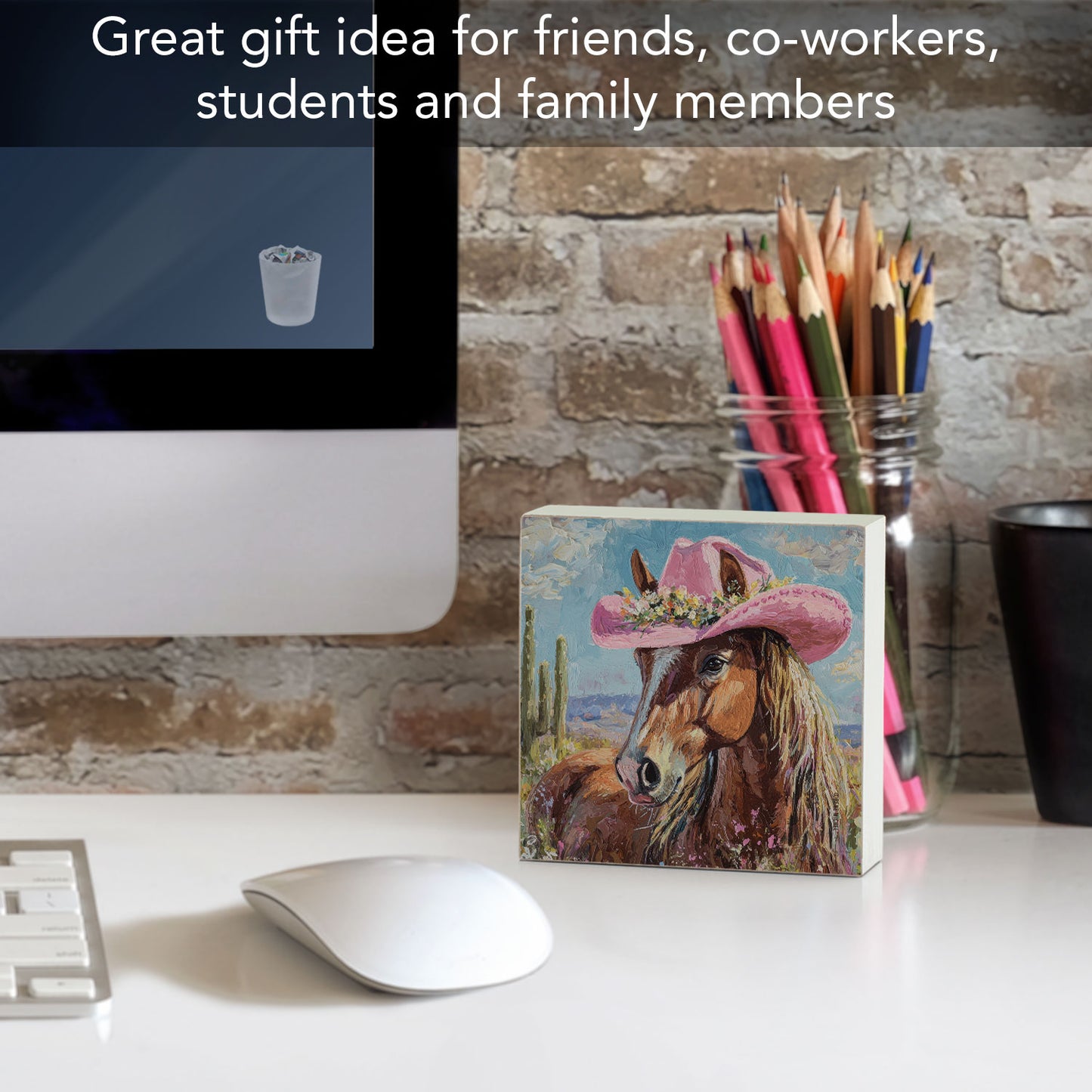 Charming Horse Freestanding Solid Wood Block Sign Made in the USA 3.75” Square