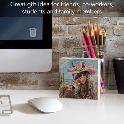 Charming Horse Freestanding Solid Wood Block Sign Made in the USA 3.75” Square