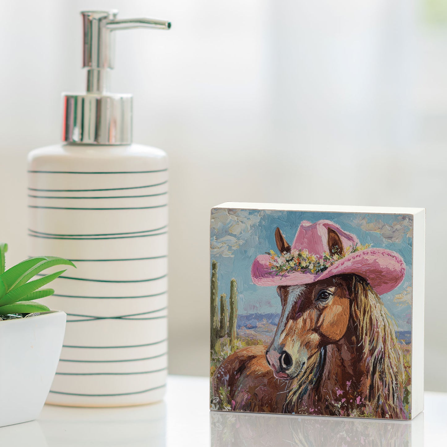 Charming Horse Freestanding Solid Wood Block Sign Made in the USA 3.75” Square