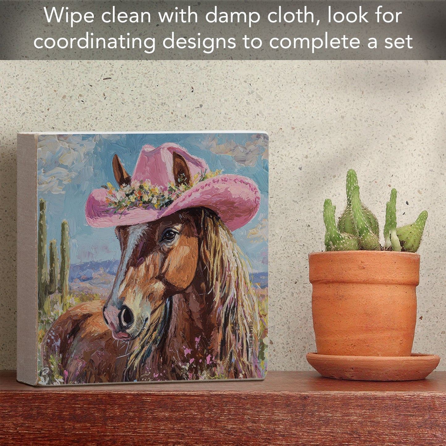 Charming Horse Freestanding Solid Wood Block Sign Made in the USA 3.75” Square