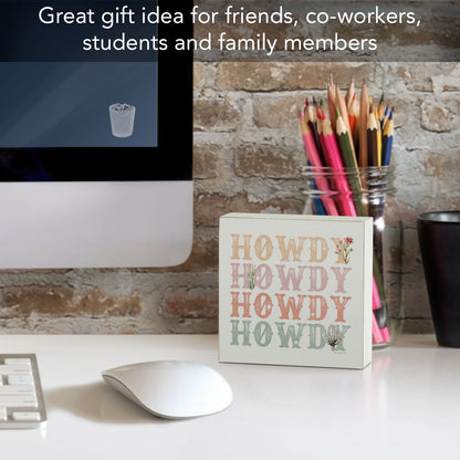 Howdy Artistic Freestanding Solid Wood Block Sign Made in the USA 3.75” Square