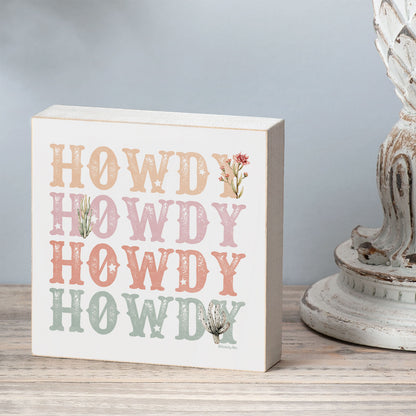Howdy Artistic Freestanding Solid Wood Block Sign Made in the USA 3.75” Square