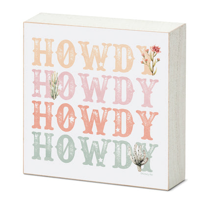 Howdy Artistic Freestanding Solid Wood Block Sign Made in the USA 3.75” Square