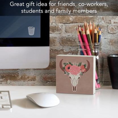 BOHO Skull Artistic Freestanding Solid Wood Block Sign Made in the USA 3.75” Square