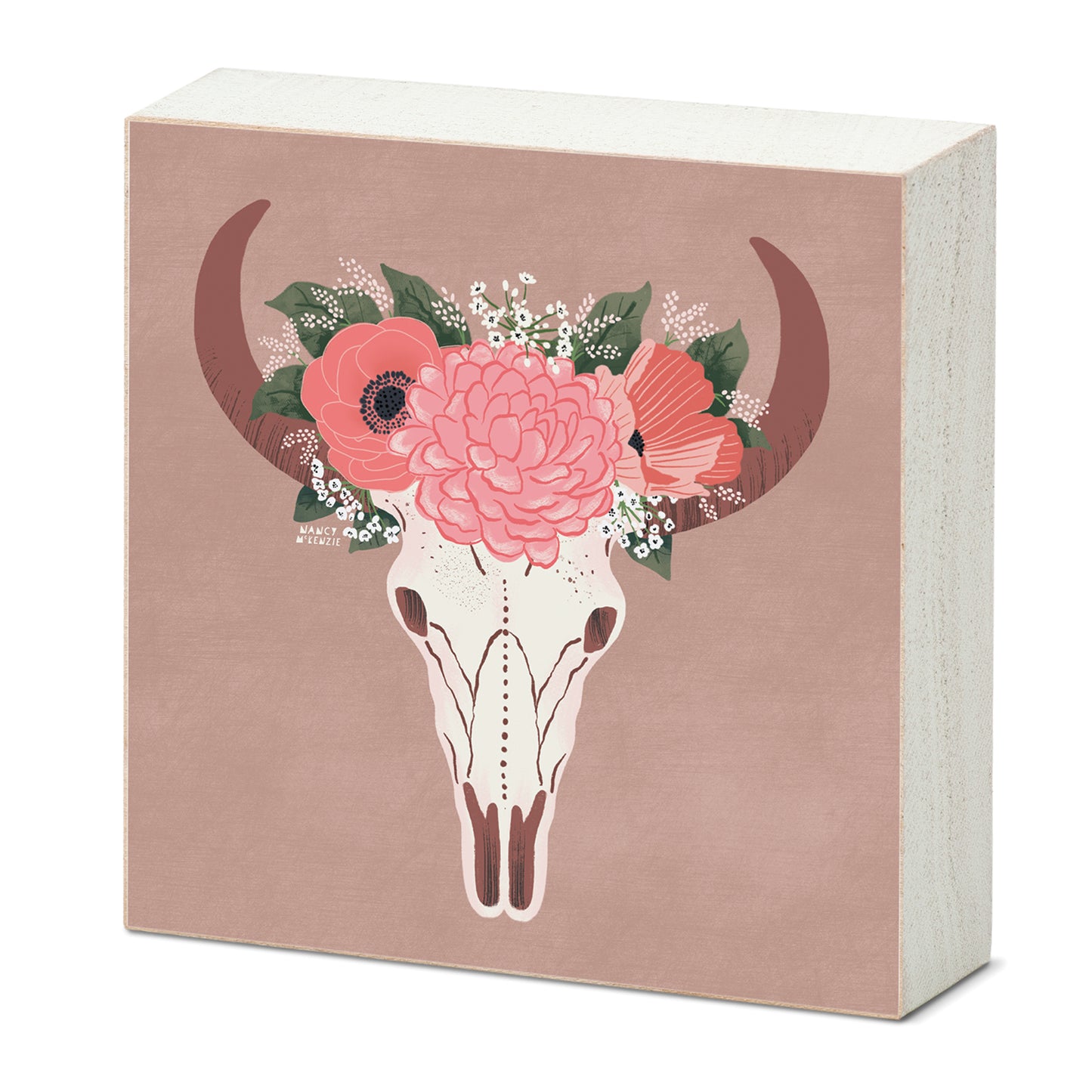 BOHO Skull Artistic Freestanding Solid Wood Block Sign Made in the USA 3.75” Square