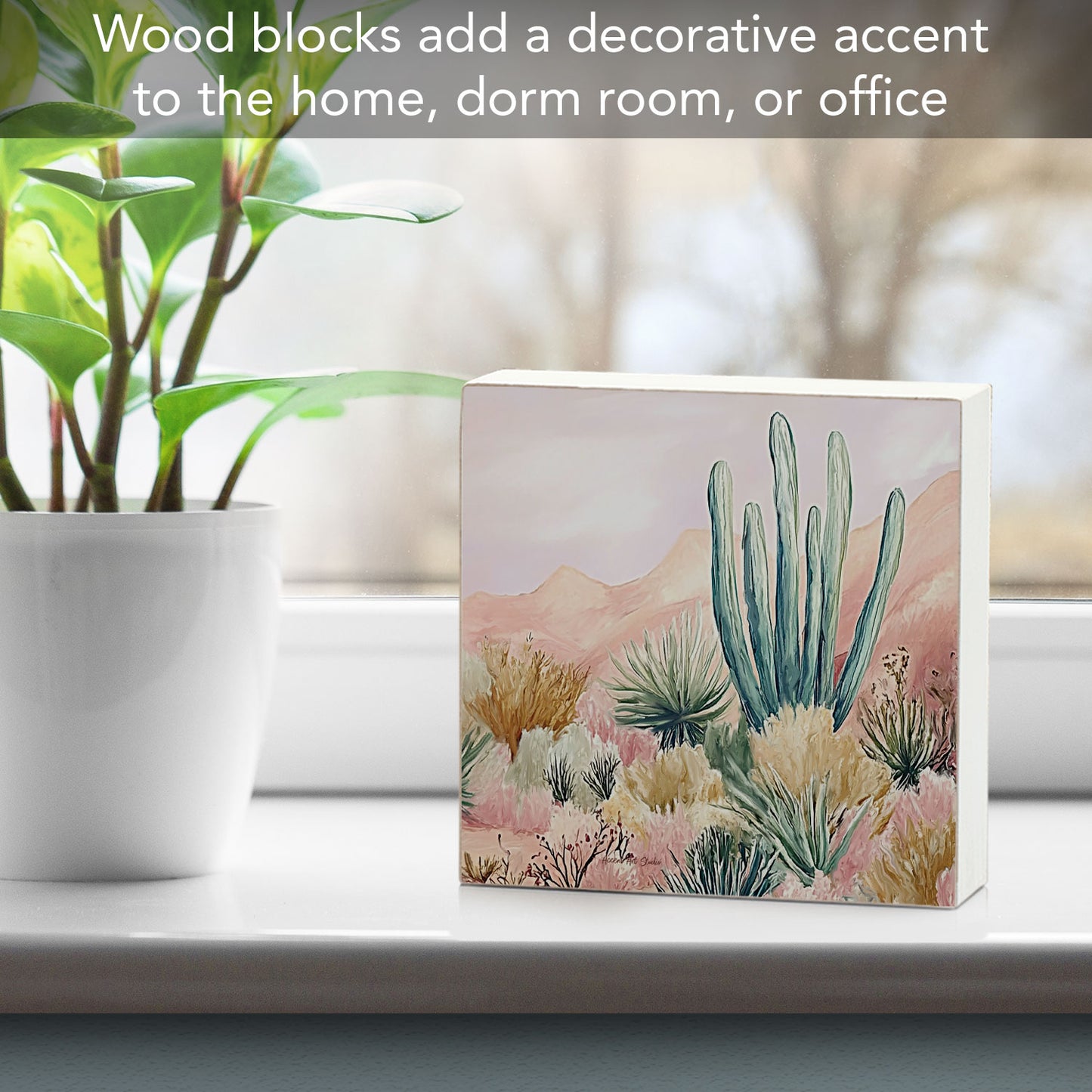 Desert Wonderland Freestanding Solid Wood Block Sign Made in the USA 3.75” Square