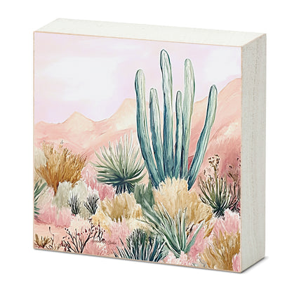 Desert Wonderland Freestanding Solid Wood Block Sign Made in the USA 3.75” Square