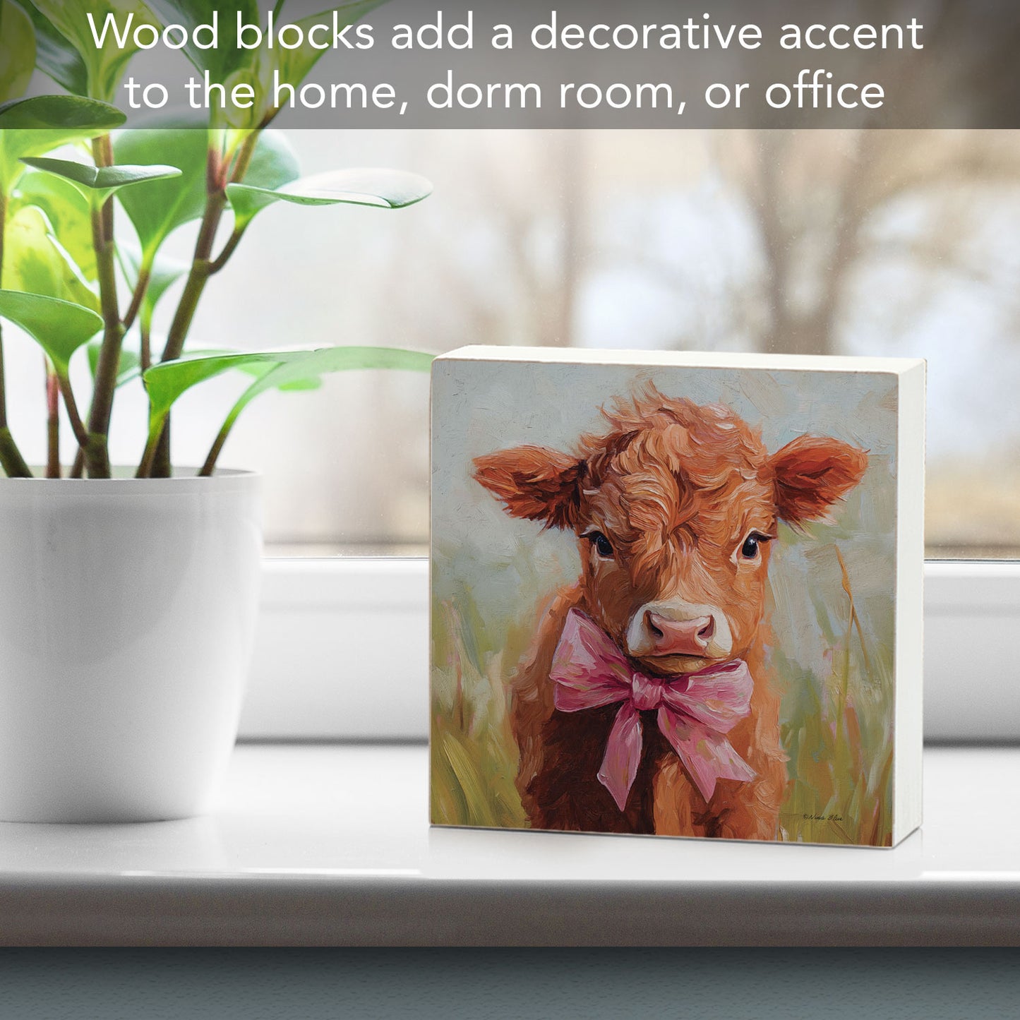 Coquette Cow Freestanding Solid Wood Block Sign Made in the USA 3.75” Square