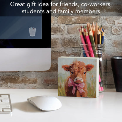 Coquette Cow Freestanding Solid Wood Block Sign Made in the USA 3.75” Square