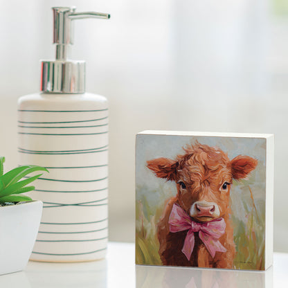 Coquette Cow Freestanding Solid Wood Block Sign Made in the USA 3.75” Square