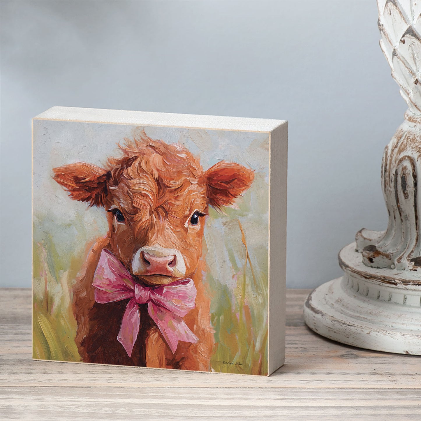 Coquette Cow Freestanding Solid Wood Block Sign Made in the USA 3.75” Square