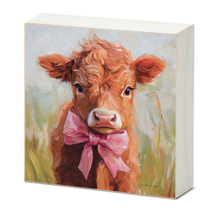Coquette Cow Freestanding Solid Wood Block Sign Made in the USA 3.75” Square