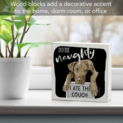 Define Naughty Artistic Freestanding Solid Wood Block Sign Made in the USA 3.75” Square