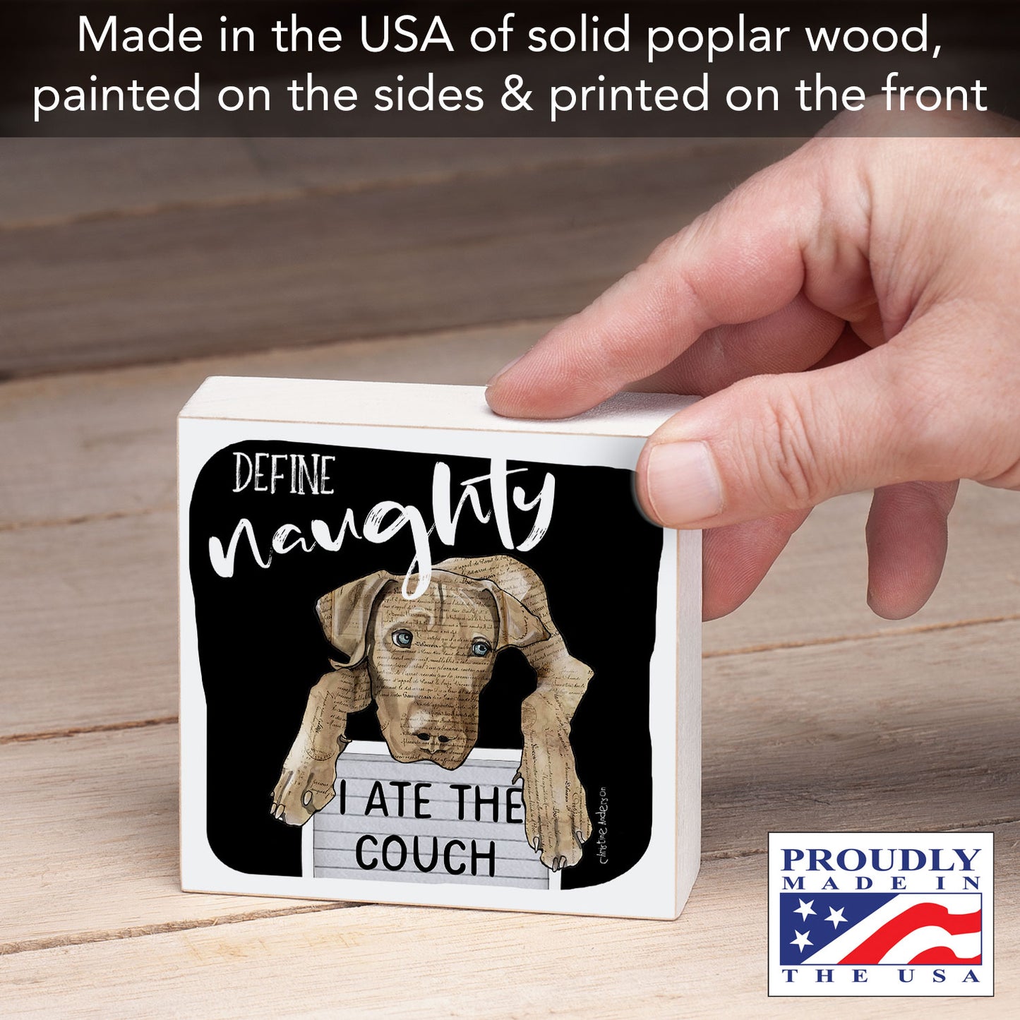 Define Naughty Artistic Freestanding Solid Wood Block Sign Made in the USA 3.75” Square