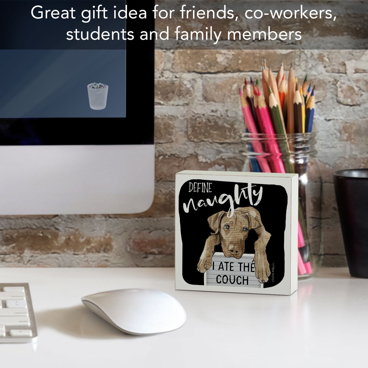 Define Naughty Artistic Freestanding Solid Wood Block Sign Made in the USA 3.75” Square