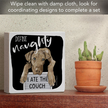 Define Naughty Artistic Freestanding Solid Wood Block Sign Made in the USA 3.75” Square