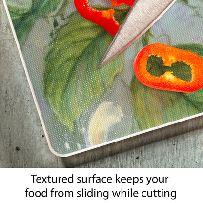 Hummingbird Floral Tempered Glass Cutting Board 15" x 12" Manufactured in the USA