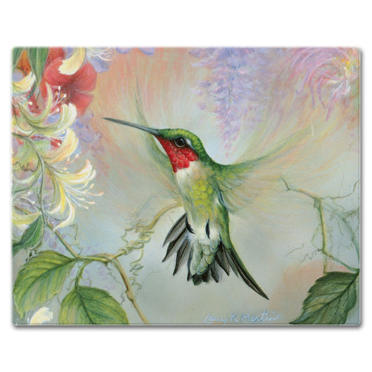 Hummingbird Floral Tempered Glass Cutting Board 15" x 12" Manufactured in the USA