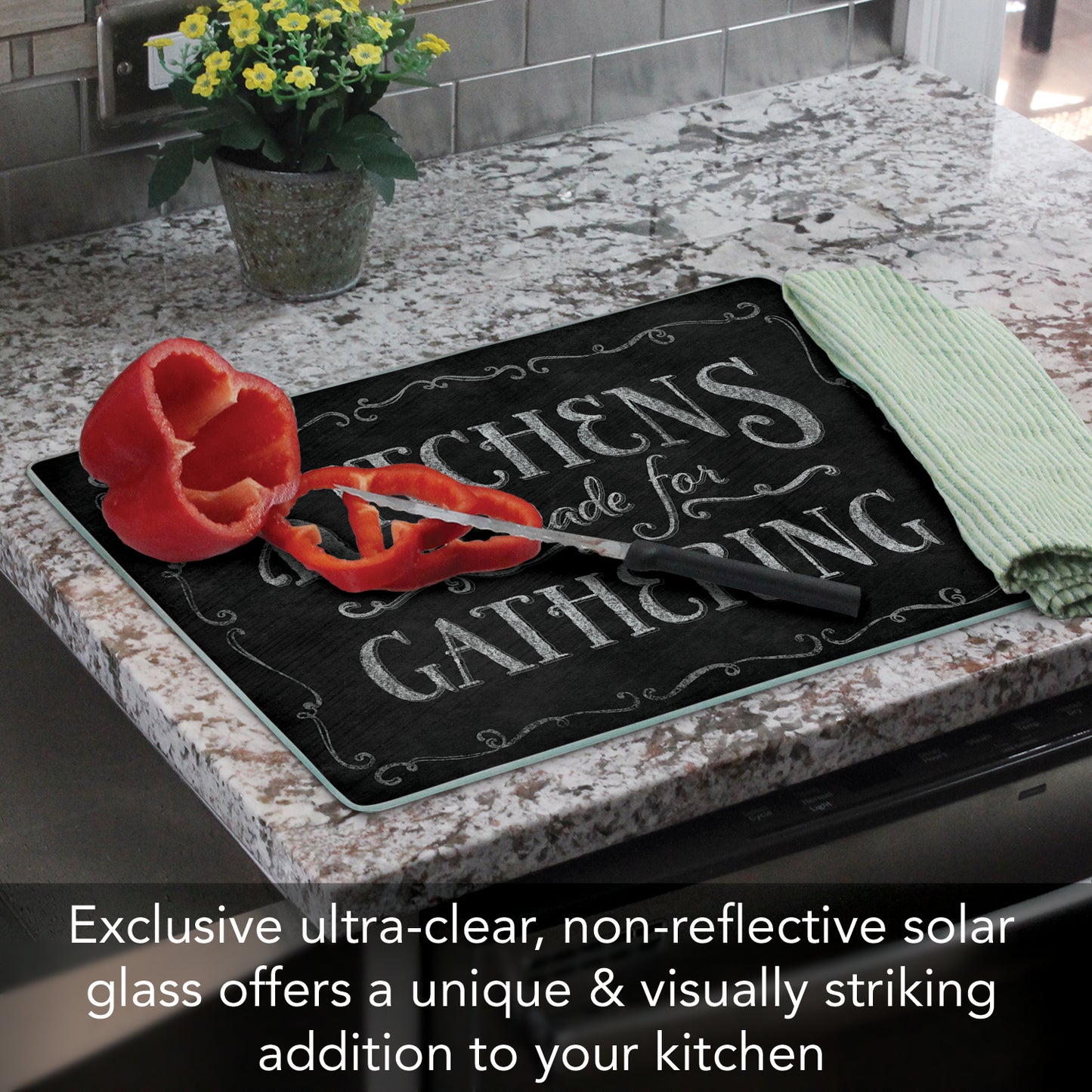 CounterArt Chalk It Up Kitchen 3mm Tempered Glass Cutting Board 15” x 12” Manufactured in the USA