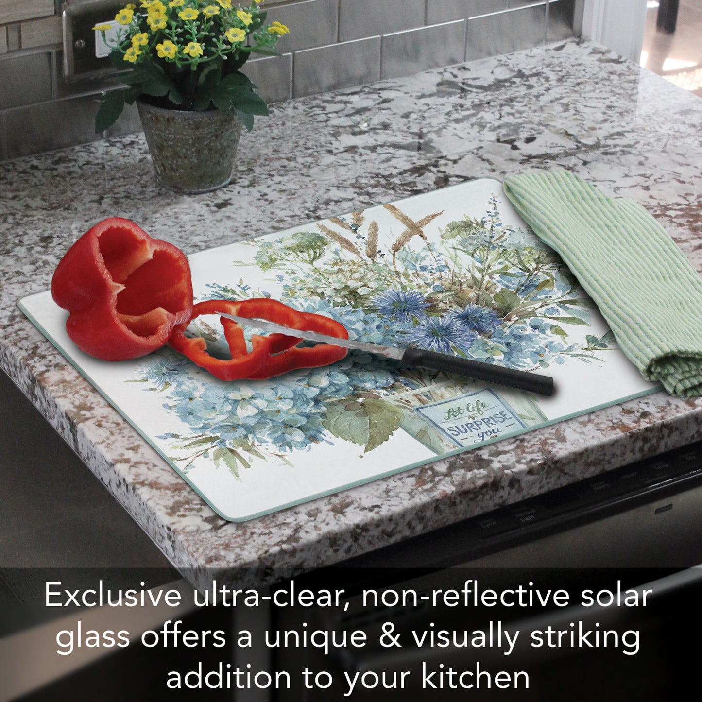 CounterArt Bohemian Blue 3mm Tempered Glass Cutting Board 15" x 12" Manufactured in the USA