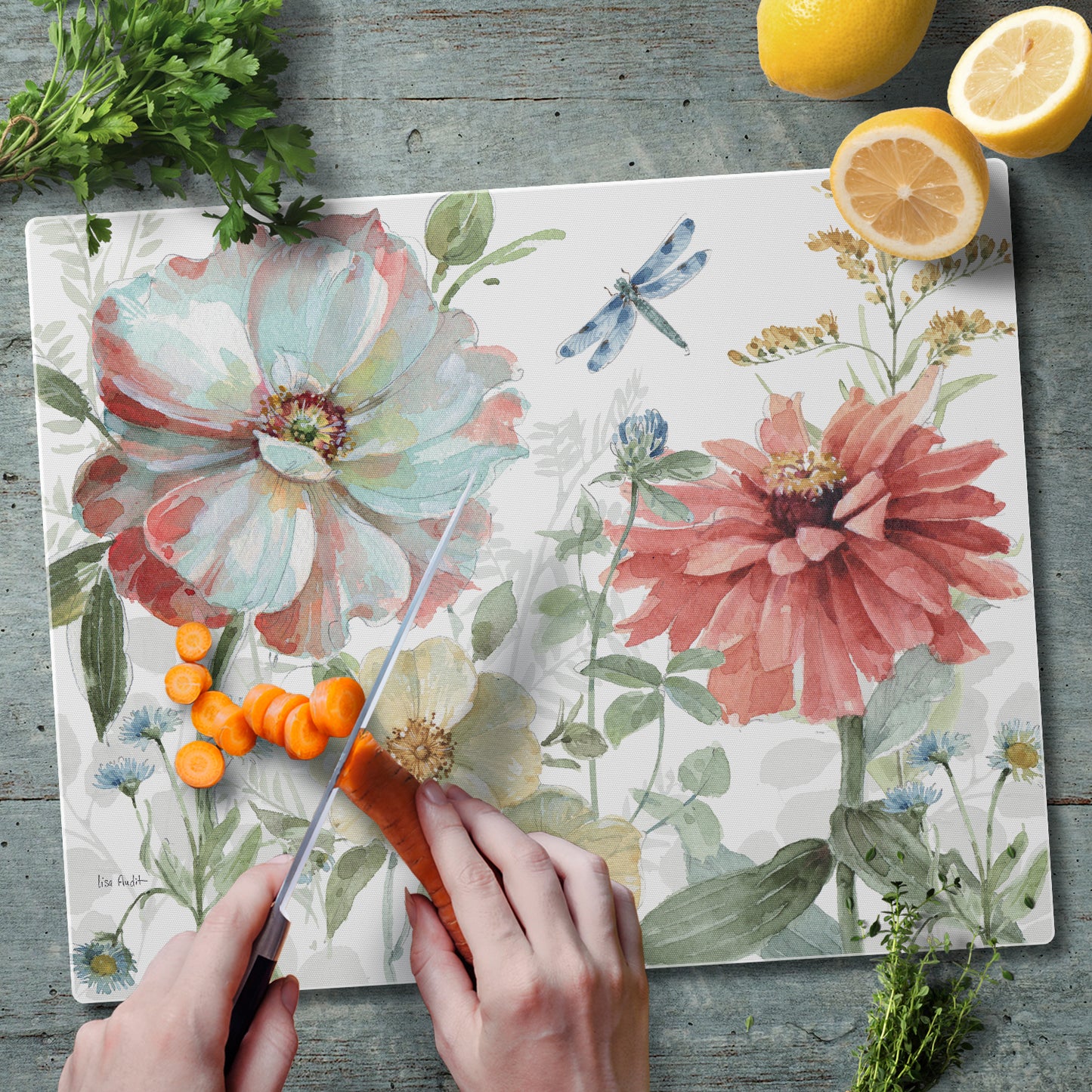 CounterArt Spring Meadow 3mm Tempered Glass Cutting Board 15” x 12” Manufactured in the USA