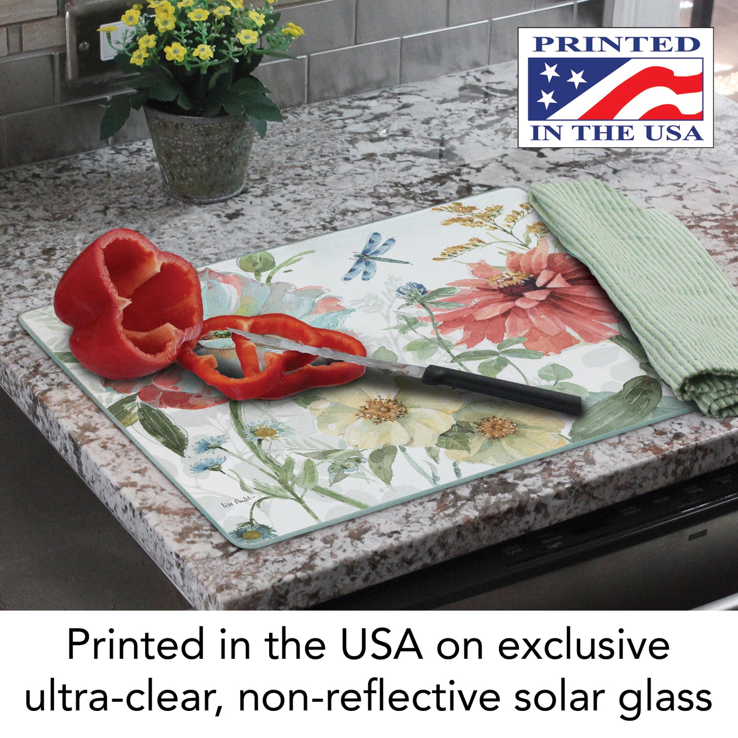 CounterArt Spring Meadow 3mm Tempered Glass Cutting Board 15” x 12” Manufactured in the USA