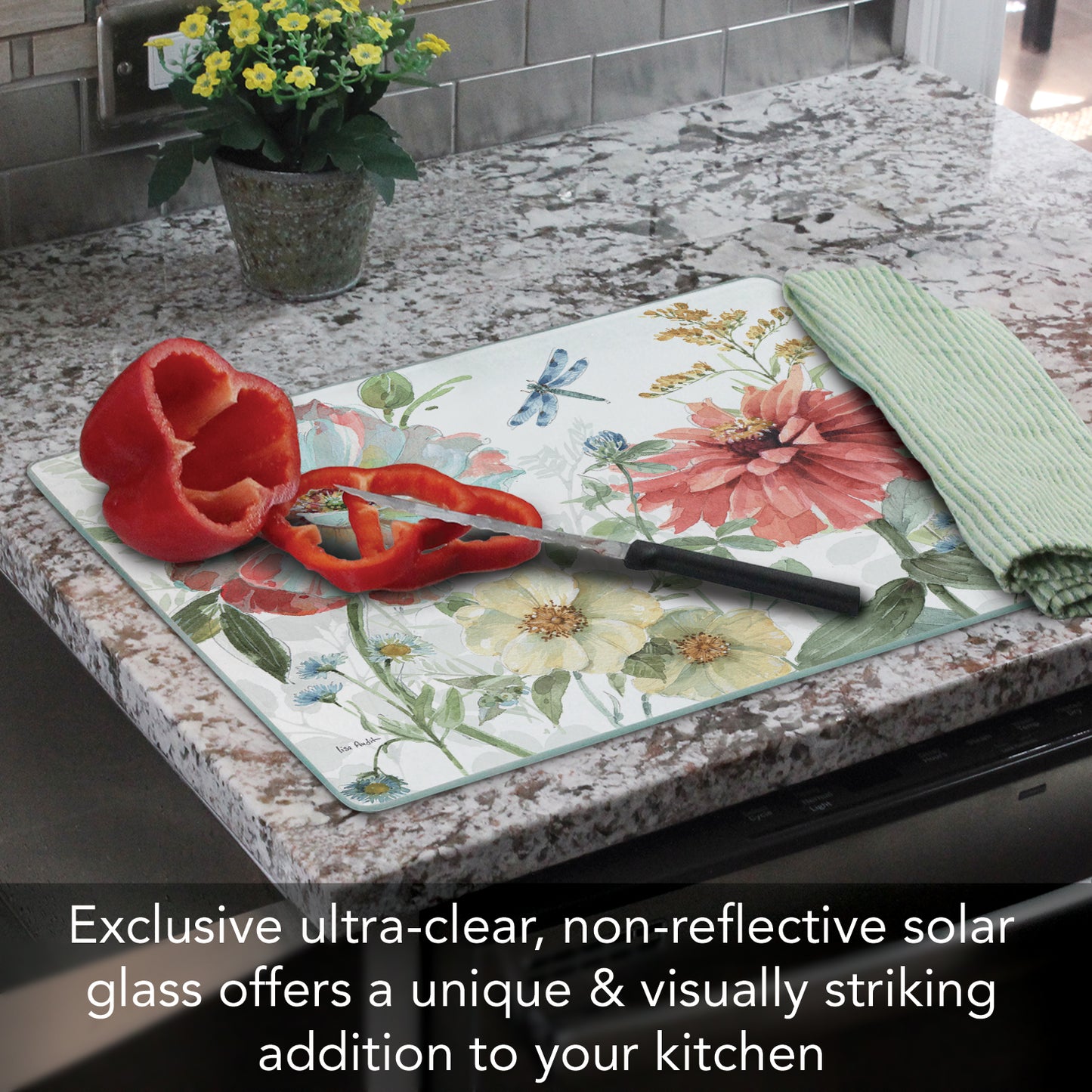 CounterArt Spring Meadow 3mm Tempered Glass Cutting Board 15” x 12” Manufactured in the USA