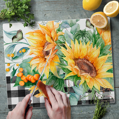 CounterArt Sunflower Fields 3mm Tempered Glass Cutting Board 12" x 15" Manufactured in the USA