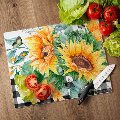 CounterArt Sunflower Fields 3mm Tempered Glass Cutting Board 12" x 15" Manufactured in the USA