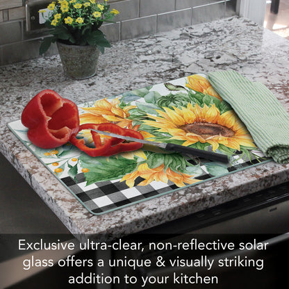 CounterArt Sunflower Fields 3mm Tempered Glass Cutting Board 12" x 15" Manufactured in the USA