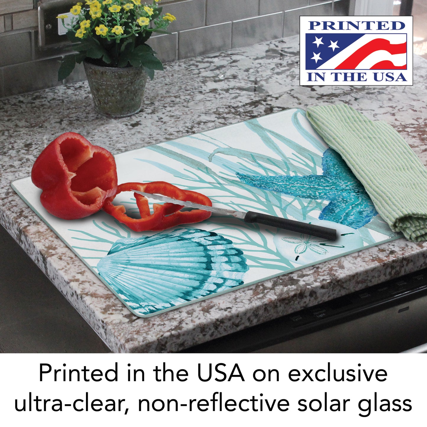 CounterArt Coral Life 3mm Tempered Glass Cutting Board 15” x 12” Manufactured in the USA