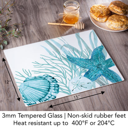 CounterArt Coral Life 3mm Tempered Glass Cutting Board 15” x 12” Manufactured in the USA