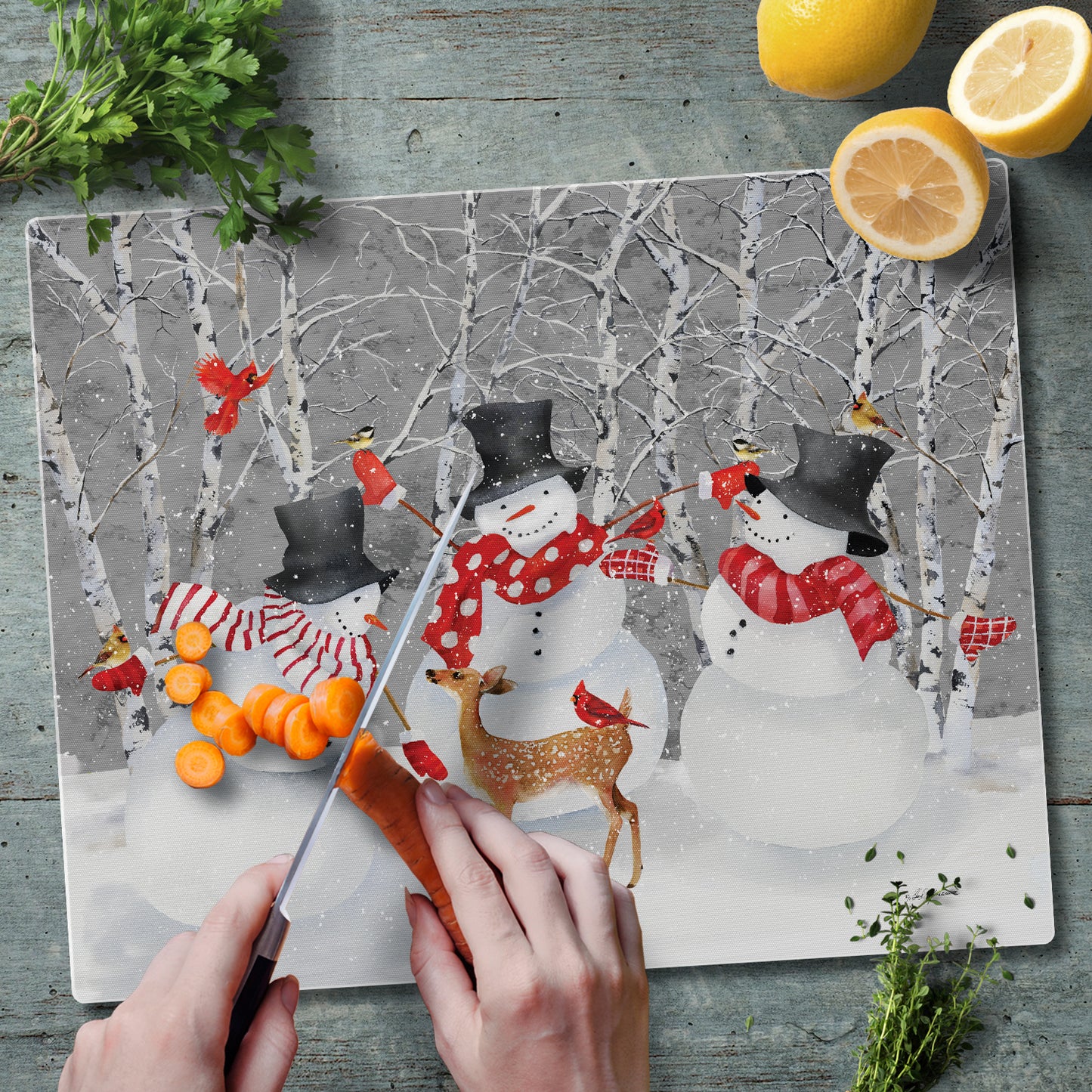 CounterArt Snow Day 3mm Tempered Glass Cutting Board 15” x 12” Manufactured in the USA