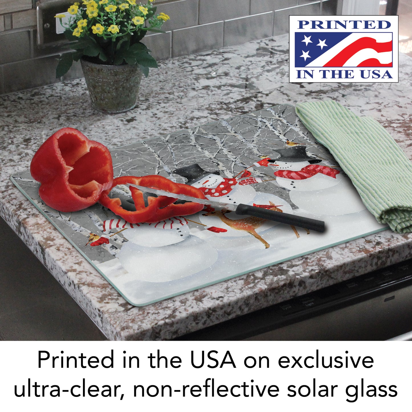 CounterArt Snow Day 3mm Tempered Glass Cutting Board 15” x 12” Manufactured in the USA