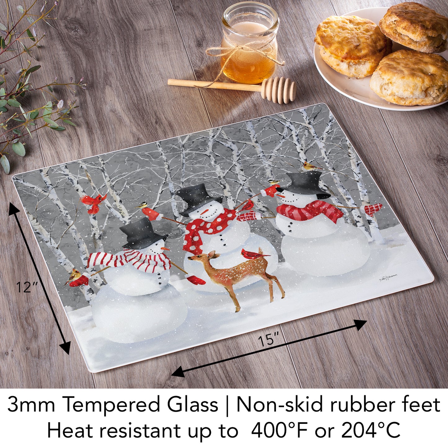 CounterArt Snow Day 3mm Tempered Glass Cutting Board 15” x 12” Manufactured in the USA