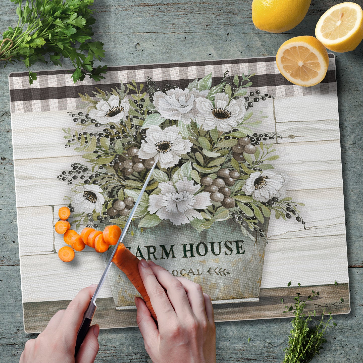 CounterArt Vintage Farmhouse 3mm Tempered Glass Cutting Board 15” x 12” Manufactured in the USA