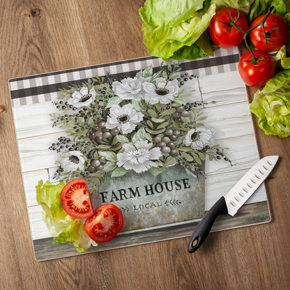 CounterArt Vintage Farmhouse 3mm Tempered Glass Cutting Board 15” x 12” Manufactured in the USA
