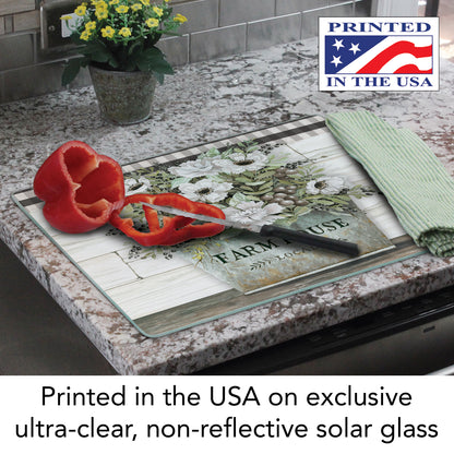 CounterArt Vintage Farmhouse 3mm Tempered Glass Cutting Board 15” x 12” Manufactured in the USA