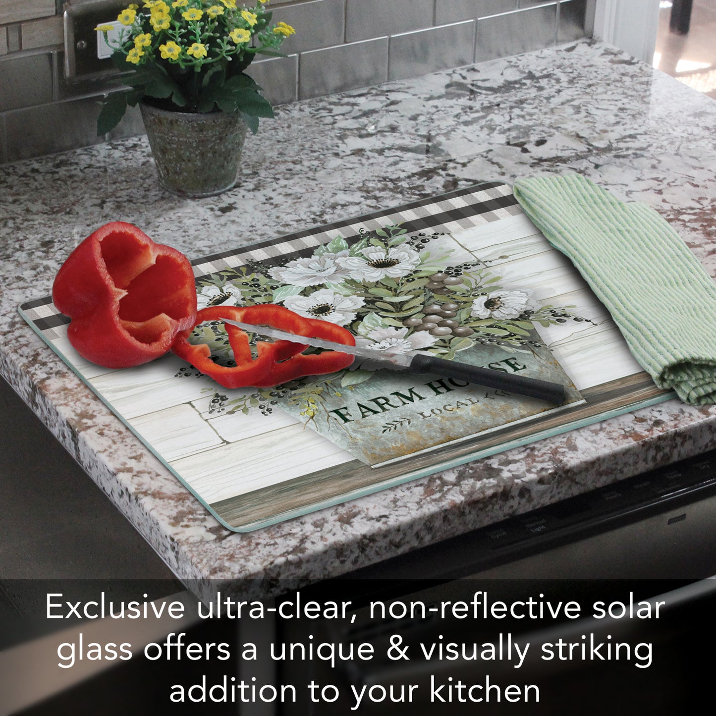 CounterArt Vintage Farmhouse 3mm Tempered Glass Cutting Board 15” x 12” Manufactured in the USA