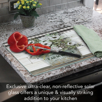 CounterArt Vintage Farmhouse 3mm Tempered Glass Cutting Board 15” x 12” Manufactured in the USA
