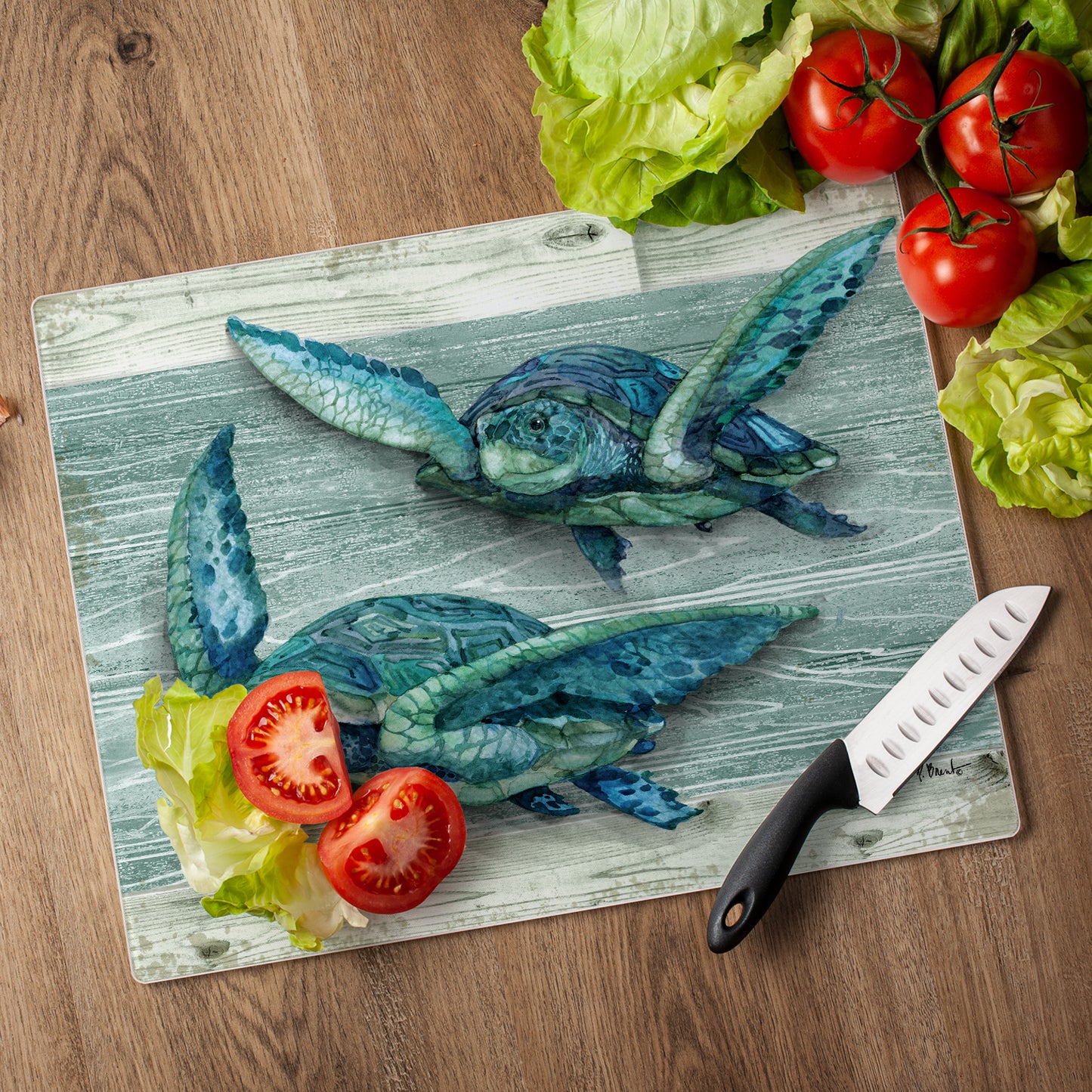 CounterArt Northpoint Turtles 3mm Tempered Glass Cutting Board 15" x 12" Manufactured in the USA