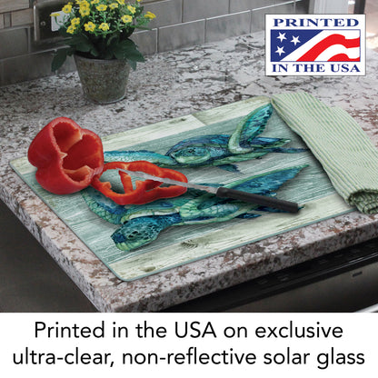 CounterArt Northpoint Turtles 3mm Tempered Glass Cutting Board 15" x 12" Manufactured in the USA