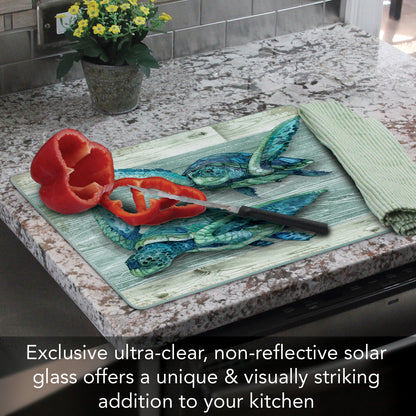 CounterArt Northpoint Turtles 3mm Tempered Glass Cutting Board 15" x 12" Manufactured in the USA